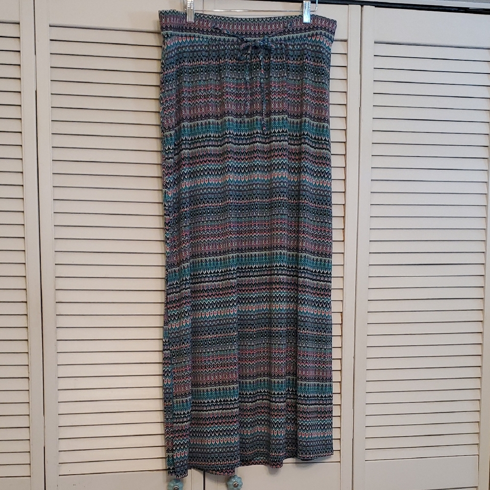 Lane Bryant Pink and Green Pattern Boho Maxi Skirt, Size 14/16